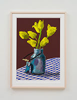 David Hockney / 
21st April 2021, Yellow Flowers in a Small Milk Churn, 2021 / 
iPad painting printed on paper / 
Image: 30 x 21 in. (76.2 x 53.3 cm) / 
Sheet: 35 x 25 in. (88.9 x 63.5 cm) / 
Framed: 36 3/4 x 26 3/4 in. (93.3 x 67.9 cm) / 
Edition 14 of 50