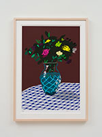 David Hockney / 
21st March 2021, Purple and Yellow Flowers in a Vase, 2021 / 
iPad painting printed on paper / 
Image: 30 x 21 in. (76.2 x 53.3 cm) / 
Sheet: 35 x 25 in. (88.9 x 63.5 cm) / 
Framed: 36 3/4 x 26 3/4 in. (93.3 x 67.9 cm) / 
Edition 14 of 50