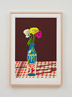 David Hockney / 
23rd March 2021, Flowers in a Milk Bottle, 2021 / 
iPad painting printed on paper / 
Image: 30 x 21 in. (76.2 x 53.3 cm) / 
Sheet: 35 x 25 in. (88.9 x 63.5 cm) / 
Framed: 36 3/4 x 26 3/4 in. (93.3 x 67.9 cm) / 
Edition 14 of 50