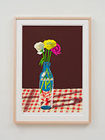 David Hockney / 
23rd March 2021, Flowers in a Milk Bottle, 2021 / 
iPad painting printed on paper / 
Image: 30 x 21 in. (76.2 x 53.3 cm) / 
Sheet: 35 x 25 in. (88.9 x 63.5 cm) / 
Framed: 36 3/4 x 26 3/4 in. (93.3 x 67.9 cm) / 
Edition 14 of 50