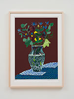 David Hockney / 
25th March 2021, Flowers on the Table Edge, 2021 / 
iPad painting printed on paper / 
Image: 30 x 21 in. (76.2 x 53.3 cm) / 
Sheet: 35 x 25 in. (88.9 x 63.5 cm) / 
Framed: 36 3/4 x 26 3/4 in. (93.3 x 67.9 cm) / 
Edition 14 of 50