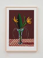 David Hockney / 
26th March 2021, Exotic Flowers, 2021 / 
iPad painting printed on paper / 
Image: 30 x 21 in. (76.2 x 53.3 cm) / 
Sheet: 35 x 25 in. (88.9 x 63.5 cm) / 
Framed: 36 3/4 x 26 3/4 in. (93.3 x 67.9 cm) / 
Edition 14 of 50