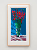 David Hockney / 
27th July 2021, Some Gladioli, 2021 / 
Three iPad paintings comprising a single work, printed on paper / 
Image: 34 1/4 x 18 in. (87 x 45.7 cm) / 
Framed: 36 1/2 x 19 3/4 in. (92.7 x 50.2 cm) / 
Edition 14 of 25