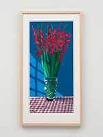 David Hockney / 
27th July 2021, Some Gladioli, 2021 / 
Three iPad paintings comprising a single work, printed on paper / 
Image: 34 1/4 x 18 in. (87 x 45.7 cm) / 
Framed: 36 1/2 x 19 3/4 in. (92.7 x 50.2 cm) / 
Edition 14 of 25