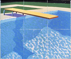 David Hockney / 
Diving Board with Shadow (Paper Pool 15), 1978 / 
Colored and pressed paper pulp / 
72 x 85 1/2 in (182.9 x 217.17 cm) / 
Roy B. and Edith J. Simpson Collection / 
© David Hockney / 
Tyler Graphics Ltd.