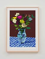 David Hockney / 
20th March 2021, Flowers, Glass Vase on a Table, 2021 / 
iPad painting printed on paper / 
Sheet: 35 x 25 in. (88.9 x 63.5 cm) / 
Edition 14 of 50