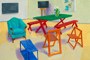 David Hockney / 
Studio Interior #2, 2014  / 
Acrylic on canvas / 
48 x 72 in. (121.9 x 182.9 cm) / 
Private collection