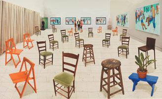 David Hockney / 
Sparer Chairs, 2014 / 
Photographic drawing printed on paper, mounted on Dibond / 
42 1/2 x 69 1/2 in. (108 x 176.5 cm)  / 
Edition of 25