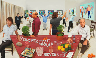 David Hockney / 
Perspective Should be Reversed, 2014  / 
Photographic drawing printed on paper, mounted on Dibond / 
42 1/2 x 69 1/2 in. (108 x 176.5 cm) / 
Edition of 25