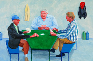 David Hockney / 
Card Players #1, 2014  / 
Acrylic on canvas / 
48 x 72 in. (121.9 x 182.9 cm) / 
Private collection