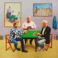 David Hockney / 
The Card Players, 2015 / 
Photographic drawing printed on paper, mounted on Dibond / 
42 1/4 x 42 1/4 in. (107.3 x 107.3 cm) / 
Framed: 43 7/8 x 43 7/8 x 2 1/2 in. (111.4 x 111.4 x 6.4 cm)