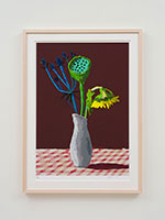 David Hockney / 
19th March 2021, Sunflower with Exotic Flower, 2021 / 
iPad painting printed on paper / 
Sheet: 35 x 25 in. (88.9 x 63.5 cm) / 
Edition 14 of 50