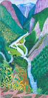 David Hockney / 
The Valley, Stalheim, 2002 / 
watercolor on 6 sheets of paper / 
72 x 36 in. (183 x 91.5 cm) / 
Private collection