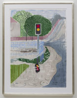 David Hockney / 
Traffic Light and Rain. Bridlington II., 2004 / 
watercolor on paper / 
41 1/2 x 29 1/2 in (105.4 x 74.9 cm)  / 
Framed: 44 1/2 x 32 3/4 in (113 x 83.2 cm)