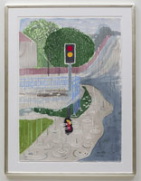 David Hockney / 
Traffic Light and Rain. Bridlington II., 2004 / 
watercolor on paper / 
41 1/2 x 29 1/2 in (105.4 x 74.9 cm)  / 
Framed: 44 1/2 x 32 3/4 in (113 x 83.2 cm)