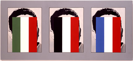 A Hungarian/An Arab/A Dutchman (from Citizens Series), 1987 - 88 / 
oil on panel / 
16 x 35 in (40.6 x 88.9 cm) / 
Private collection