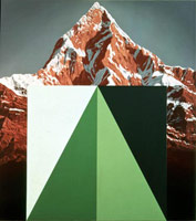 Don Suggs / 
Red Mountain/Green Mountain, 1985 - 88 / 
oil on wood / 
63 x 56 in (160 x 142.2 cm)