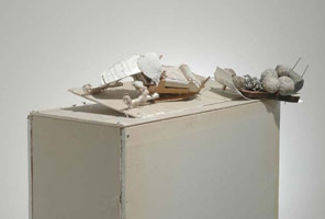 Drew Dominick / 
Snowmobile, 2005 / 
Sheetrock, hot glue, foam core, cardboard, wax, clay, wood, plastic, wire / 
56.5 x 48 x 19 in (143.5 x 121.9 x 48.3 cm)