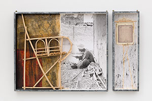 Edward & Nancy Reddin Kienholz / 
Drawing from Abu-Ben, 1992 / 
mixed media assemblage / 
Left panel: 36 3/4 x 43 1/2 x 4 in. (93.3 x 110.5 x 10.2 cm) / 
Right panel: 36 1/2 x 12 x 3 in. (92.7 x 30.5 x 7.6 cm)