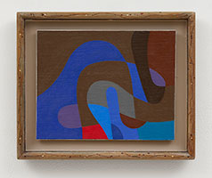 Frederick Hammersley / 
Rhyming, #12 1986 / 
oil on linen on masonite in artist-made frame / 
Panel: 7 7/8 x 10 in. (20 x 25.4 cm) / 
Framed: 10 1/2 x 12 3/4 in. (26.7 x 32.4 cm)