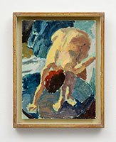 Frederick Hammersley / 
After Degas- bath, 1982-83 / 
oil on masonite in artist-made frame / 
Panel: 11 1/2 x 8 5/8 in. (29.2 x 21.9 cm) / 
Framed: 13 1/2 x 10 1/2 in. (34.3 x 26.7 cm)