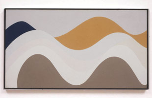 Frederick Hammersley /  
Pulse, 1963 /  
oil on linen /  
22 x 40 in (55.9 x 101.6 cm) /  
Private collection 