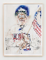 Gajin Fujita / 
Study for Tommy Lasorda Tribute, 2023 / 
pencil, pen, spray paint, and tape on paper / 
Paper: 48 3/8 x 36 1/4 in. (122.9 x 92.1 cm) / 
Framed: 52 1/2 x 40 3/8 in. (133.4 x 102.6 cm)