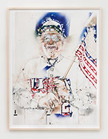 Gajin Fujita / 
Study for Tommy Lasorda Tribute, 2023 / 
pencil, pen, spray paint, and tape on paper / 
Paper: 48 3/8 x 36 1/4 in. (122.9 x 92.1 cm) / 
Framed: 52 1/2 x 40 3/8 in. (133.4 x 102.6 cm)