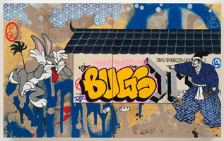 Gajin Fujita / Year of the Rabbit (Bugs Bunny), 2011 / spray paint, paint marker, gold leaf on wood panel / 
two panels: 10 x 16 in. (25.4 x 40.6 cm) / 
Private collection