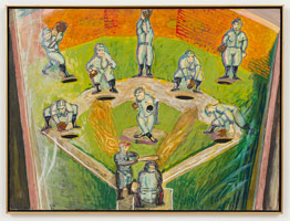 Charles Garabedian / 
Pinball Baseball, 1966 / 
collage and flo-paque on paper / 
30 x 40 in. (76.2 x 101.6 cm) / 
Framed Dimensions: 31 1/8 x 41 1/4 in. (79.1 x 104.8 cm)