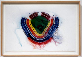 Untitled (Dodger Stadium), 2002 / 
mixed media on paper / 
paper: 11 x 17 in (27.9 x 43.2 cm) / 
framed: 13 x 19 in (33 x 48.3 cm) / 
Private collection