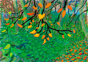David Hockney  / 
Autumn Leaves, 2008 / 
inkjet printed computer drawing on paper / 
35 x 46 1/2 in. (88.9 x 118.1 cm) / 
Private collection 