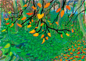 David Hockney  / 
Autumn Leaves, 2008 / 
inkjet printed computer drawing on paper / 
35 x 46 1/2 in. (88.9 x 118.1 cm) / 
Private collection 