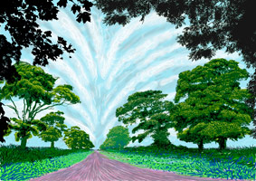 David Hockney  / 
Summer Sky, 2008 / 
inkjet printed computer drawing on paper / 
34 1/4 x 45 1/2 in. (87 x 115.6 cm) / 
Private collection 