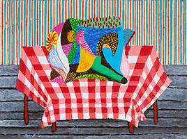 David Hockney / 
Abstraction Resting on a Red and White Checkered Tablecloth, 2025 / 
Acrylic on canvas / 
© David Hockney. Photo: Prudence Cuming