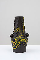 Jiha Moon / 
Yellowave (black) 3, 2020 / 
earthenware, underglaze, glaze / 
11 x 6 1/4 x 5 in. (27.9 x 15.9 x 12.7 cm)