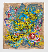 Jiha Moon / 
Yellowwave (rose), 2020 / 
ink, acrylic, nail decals on Hanji / 
41 1/2 x 36 in. (105.4 x 91.4 cm)