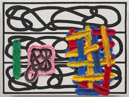 Jonathan Lasker / 
Legible Composition, 2009 / 
      oil on canvas board / 
      12 x 16 in. (30.5 x 40.6 cm)