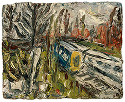 Leon Kossoff / 
Between Kilburn and Willesden Green, Spring Afternoon, 1991 / 
oil on board / 
18 x 21 3/4 in. (46 x 55.5 cm)