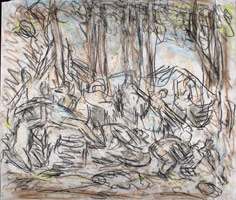 Leon Kossoff /  
From Poussin: The Triumph of Pan, .1998 /  
Coloured chalks on paper /  
20 1/4 x 23 1/3 in. (51.2 x 59.4 cm) /  
Private collection 