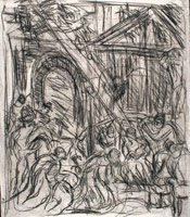 Leon Kossoff / 
From Veronese: The Adoration of the Kings, 1990s / 
Black chalk on paper  / 
26 2/5 x 23 in. 67 x 58.5 cm 