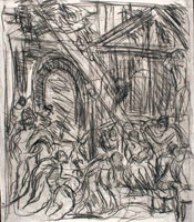 Leon Kossoff / 
From Veronese: The Adoration of the Kings, 1990s / 
Black chalk on paper  / 
26 2/5 x 23 in. 67 x 58.5 cm 