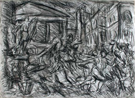 From Poussin: The Rape of the Sabines / 
      Black and white chalk on paper / 
      56 x 76.5 cm / 
      Private
      collection