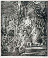 Leon Kossoff /  
From Rembrandt: Ecce Homo /  
Etching (unique print) /  
19 x 17 in. (48.3 x 43.2 cm) /  
Private collection 