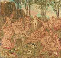 Leon Kossoff / 
From Poussin: The Triumph of Pan, 1998 / 
oil on board / 
52 3/4 x 56 in. (134 x 142.5 cm)