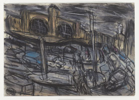 Leon Kossoff / 
King's Cross Stormy Day no. 2, 2004 / 
charcoal and pastel on paper / 
16 1/2 x 11 3/4 in. (41.8 x 29.7 cm) / 
 / 
Catalogue plate number 66 