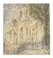 Leon Kossoff / 
Christchurch, Spitalfields, 1999-2000 / 
oil on board / 
56 3/8 x 51 1/8 in. (143 x 130 cm) / 
Private collection