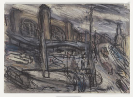 Leon Kossoff / 
King's Cross Stormy Day no. 3, 2004 / 
charcoal and pastel on paper / 
16 1/2 x 11 3/4 in. (41.8 x 29.7 cm) / 
 / 
Catalogue plate number 67