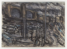 Leon Kossoff / 
King's Cross Stormy Day no. 4, 2004 / 
charcoal and pastel on paper / 
16 1/2 x 11 3/4 in. (41.8 x 29.7 cm) / 
 / 
Catalogue plate number 68