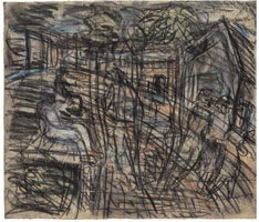 Leon Kossoff / 
A Street in Willesden No. 2, 1982 / 
charcoal and pastel on paper / 
22 1/4 x 25 3/4 in. (59 x 65.4 cm) / 
Framed: 25 3/4 x 29 in. (65.4 x 73.7 cm) / 
 / 
Catalogue plate number 39